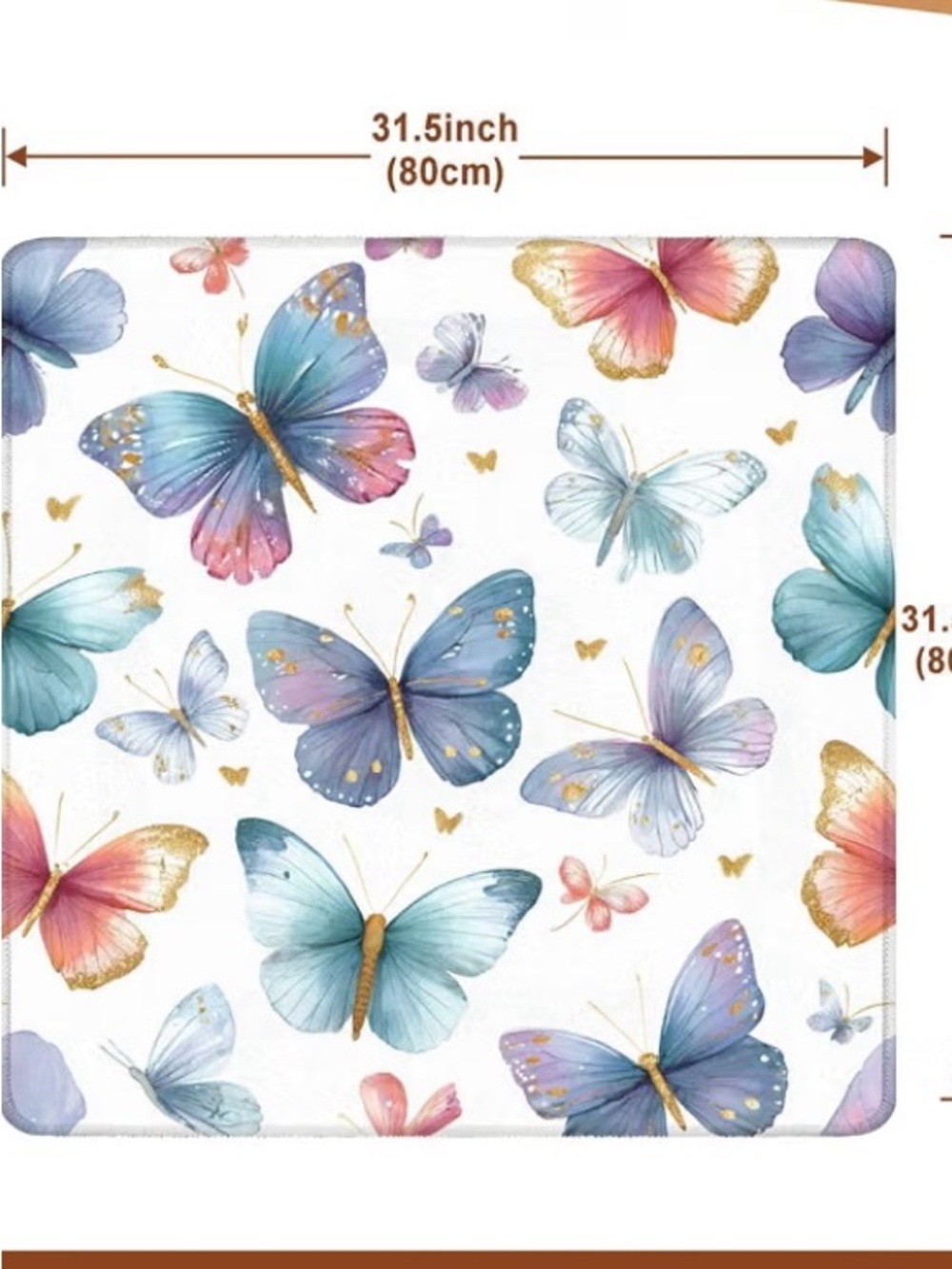 Mahjong Butterfly Watercolor Print Square Mat - Pastel Blue & Pink